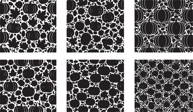 Black Solid Autumn Themed Seamless Tessellating Pattern Silhouettes