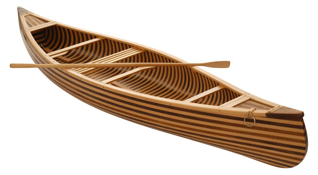 Wooden canoe model with paddle boat isolated on a transparent background