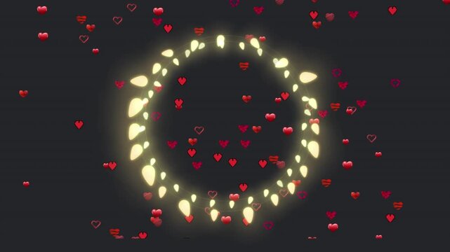 Animation of light frame over hearts floating