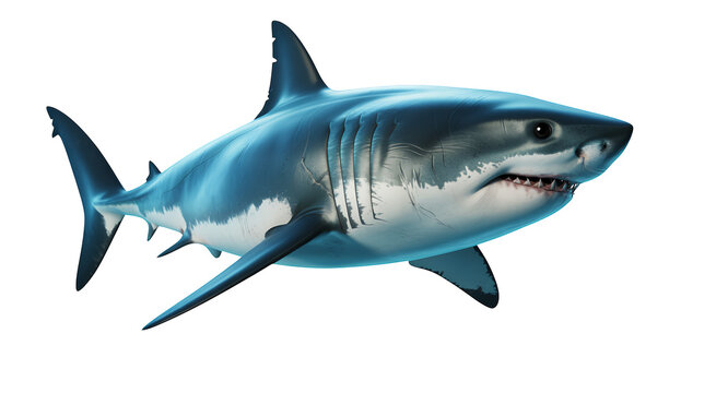 Blue shark with white underbelly and sharp teeth fish isolated on a transparent background