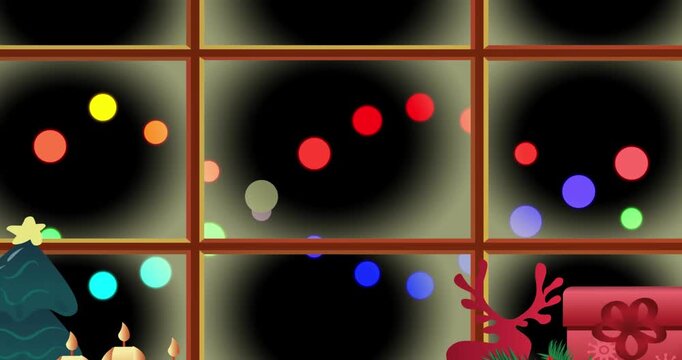 Animation of window and decorations at christmas over spots