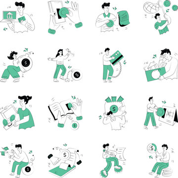 Set of Hand Drawn Money and Debt Illustrations 

