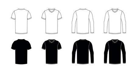 Naklejka premium Black and White T-Shirt Flat and Outline Front and Back Set