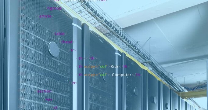 Animated data processing and server rows shown on a transparent background.