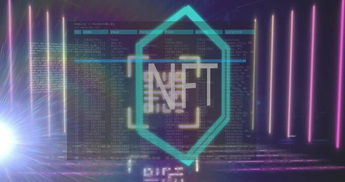 Animation of nft text and qr code over data processing