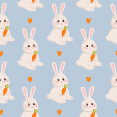 Fototapeta premium Cute bunny seamless pattern with rabbit and carrot spring holiday background