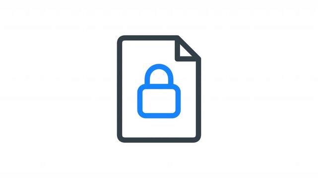Animated DLP document lock icon representing data loss prevention, secure file protection, and information security. Ideal for cybersecurity systems, compliance tools, and document protection visuals.