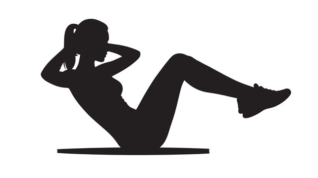 Black Silhouette of a Woman Performing Sit-ups for Core Strength Training and Abdominal Fitness