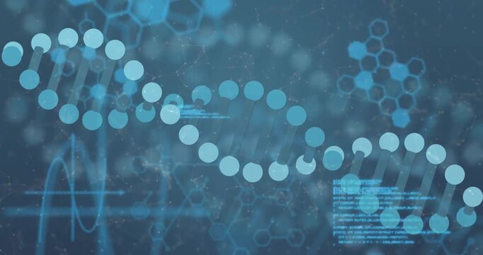 Animation of digital data processing over dna strand spinning