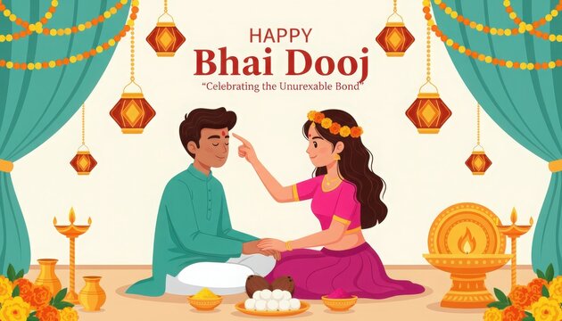 Celebrating bhai dooj with a traditional ritual and festive decorations