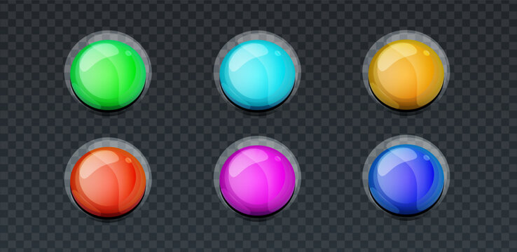 Realistic colorful red and green buttons under the glass