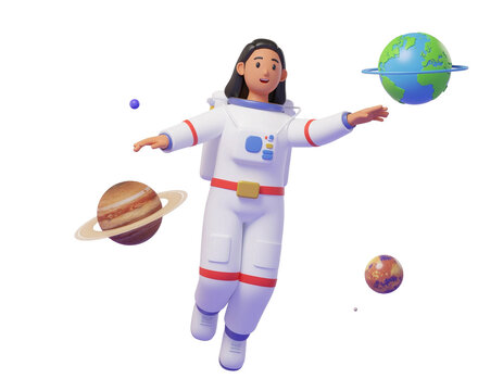 uzayda gezegenlerin arasında kadın astronot 