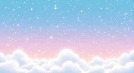 Obraz premium Gradient from blue to pink with shining star and cloud, creating dreamy celestial scene, symbolizing fantasy, imagination and ethereal atmosphere
