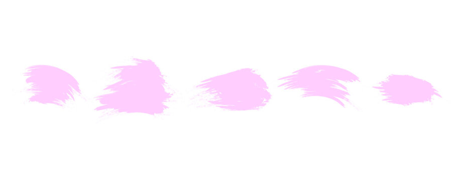 Hand drawn pink brush stroke line, smear, spot. Highlight handwritten brush grunge underline, stroke and strike through set. Marker line template. Isolated Vector illustration.