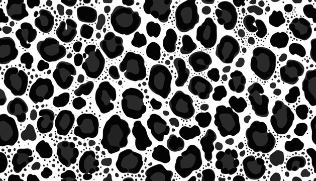 Seamless leopard skin pattern with black animal print elements and cat paw shapes for textile fabric design and vector wallpaper decoration