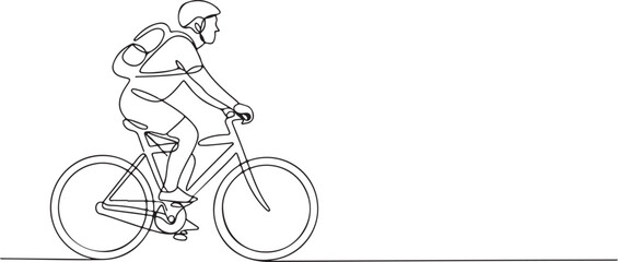 Fototapeta premium Minimalist Continuous Line Art of Cyclist Riding Bicycle – Fitness, Sport and Eco Transportation Illustration