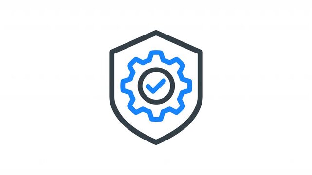 Animated endpoint EDR protection icon featuring shield, gear, and checkmark symbolizing threat detection, response, and device security. Ideal for cybersecurity platforms, endpoint protection.