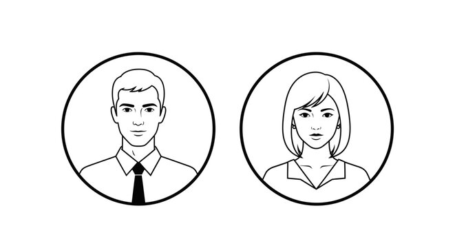 Male and Female Icons: A pair of simple icons representing a man and a woman, encapsulated in circular frames, conveying a sense of professionalism and clarity.