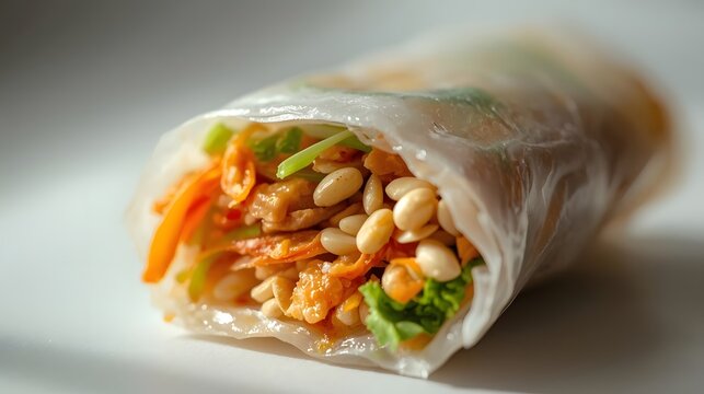 traditional Taiwanese popiah spring roll cut open showing colorful filling