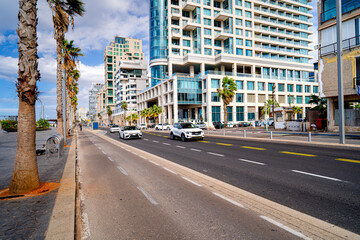 Tel Aviv, traffic with people on the coast with hotels, Israel © Tomasz