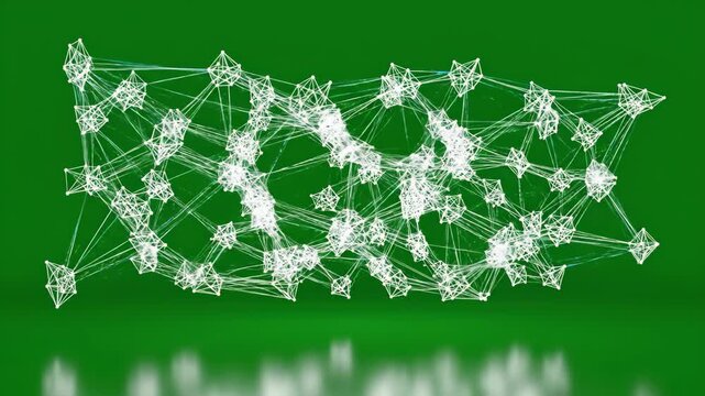 Green Screen Abstract White Plexus Network Expansion with Nodes and Lines