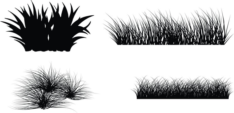 A set of black silhouettes of grass