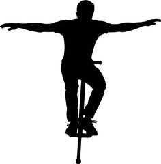 Silhouette of a person balancing on a unicycle with arms outstretched © graphixarrow