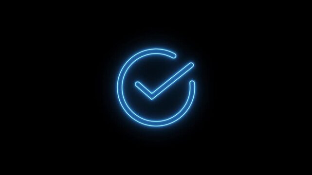 Glowing neon checkmark icon animation with black background.