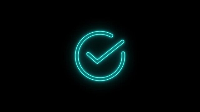 Glowing neon checkmark icon animation with black background.