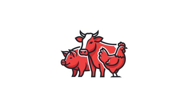 A cartoon illustration of a cow and a pig standing next to a chicken.