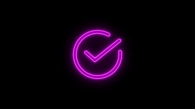 Glowing neon checkmark icon animation with black background.
