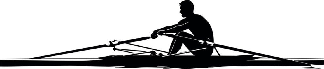 Silhouette of a person rowing a single person boat © graphixarrow