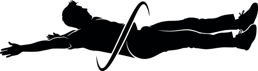 Silhouette of a person in mid air with a hoop © graphixarrow