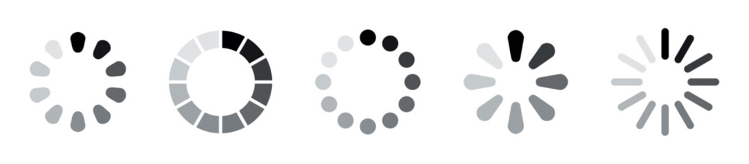 Naklejka premium Loading Spinner Icons in Grayscale Vector Set