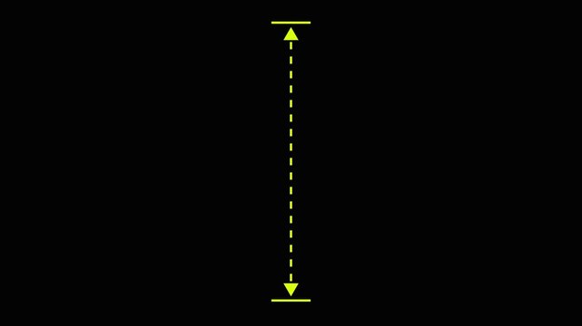 Neon green dashed vertical line with arrows stretching apart and horizontal bars appearing on black background