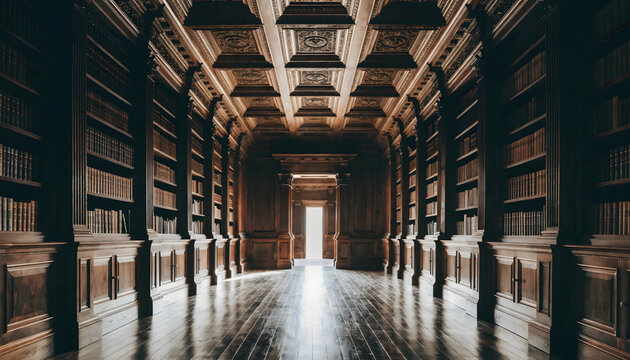 A view of a library shows urban light at the end 