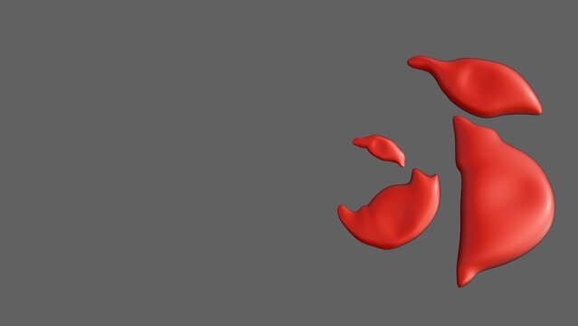 3D medical illustration of schistocytes: fragmented, irregular red blood cells. These jagged "helmet" shapes signify microangiopathic hemolytic anemia or physical blood cell damage.