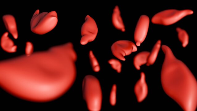 3D medical illustration of schistocytes: fragmented, irregular red blood cells. These jagged "helmet" shapes signify microangiopathic hemolytic anemia or physical blood cell damage.