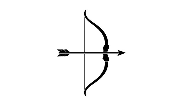 Archery bow and arrow silhouette icon minimal black vector illustration