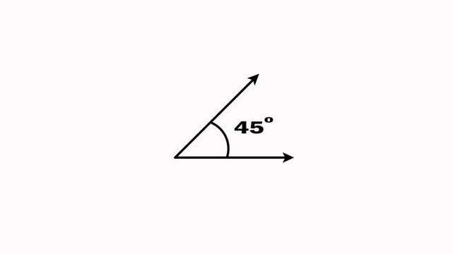 Geometric math graph with a 45 degree angle black measurement icon on white background. Icon of 45 degree. Acute angle symbol for math and measurement and math isolated icon animation