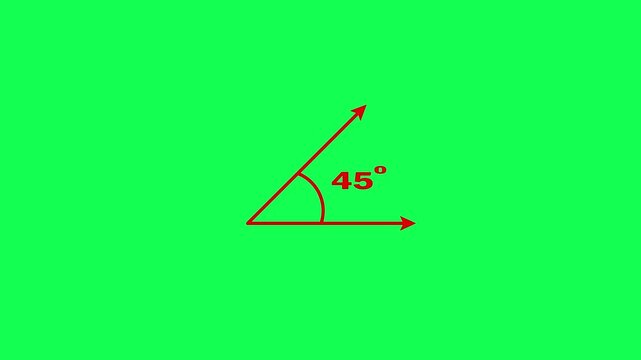 Geometric math graph with a 45 degree angle red measurement icon on green background. Icon of 45 degree. Acute angle symbol for math and measurement and math isolated icon animation