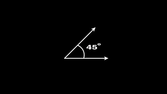 Geometric math graph with a 45 degree angle white measurement icon on black background. Icon of 45 degree. Acute angle symbol for math and measurement and math isolated icon animation