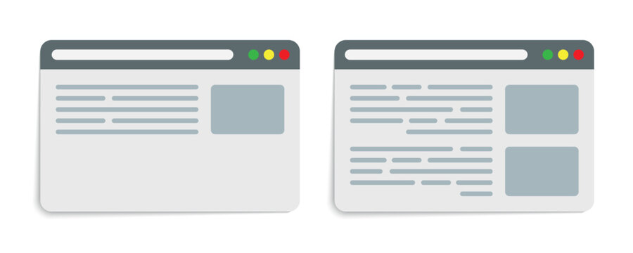 Minimalist Browser Windows with Content Layouts Vector Set