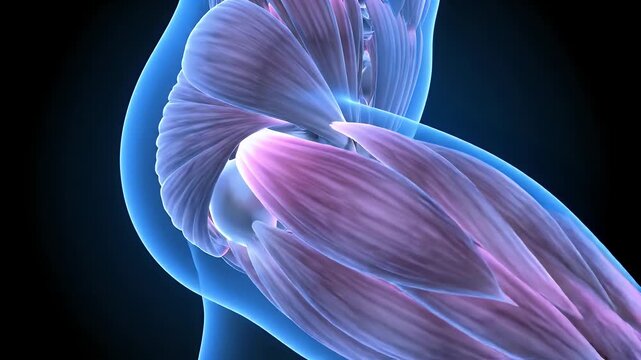 Detailed 3D Anatomy of Human Arm Muscles and Shoulder Joint.