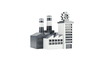 Naklejka premium 3D Render of a Modern Factory Building with Chimneys and Gear