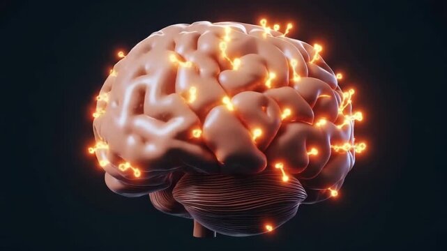 Brain activity illustrated with glowing connections highlighting neural pathways and cognitive processes