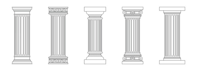 Fototapeta premium Classical Architectural Columns Line Art Vector Set