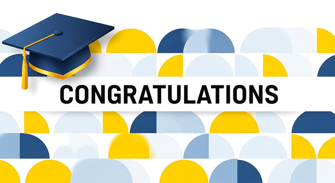 Graduation cap with congratulations text and geometric background with back to school with summa cum laude