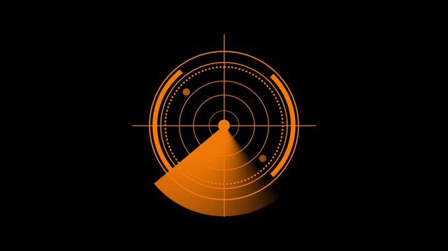 Orange radar display shows circular blips and scanning sweep. Radar icon represents data scanning and detection systems. Radar icon enhances visualizations.