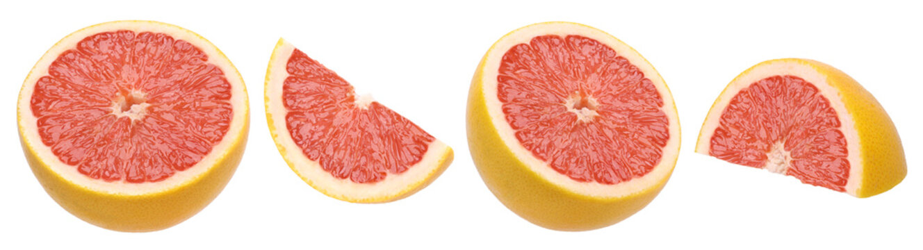 Half and pieces of grapefruit isolated, transparent PNG, juicy, Collection, Set